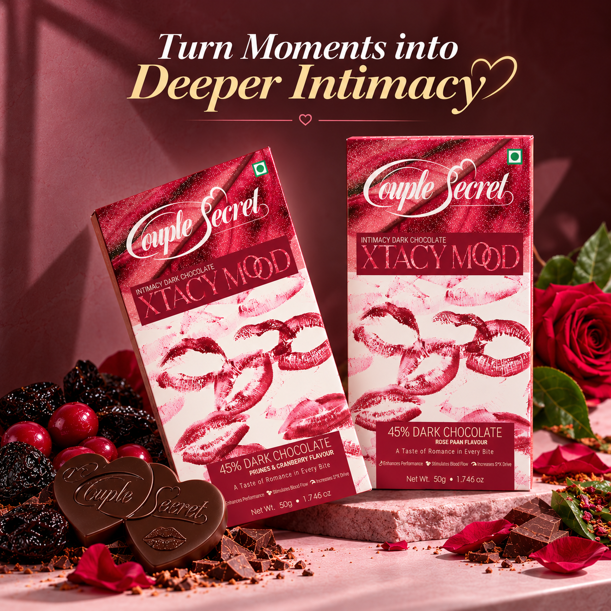 Xtacy Mood ( Intimacy Dark Chocolate) = Pack of 2 (Prunes & Cranberry,Rose Pan)