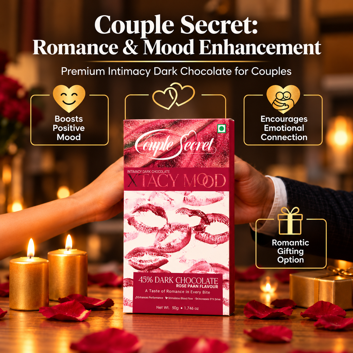 Xtacy Mood ( Intimacy Dark Chocolate) 50g Rose Paan