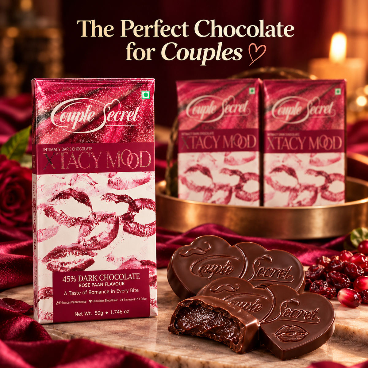 Xtacy Mood ( Intimacy Dark Chocolate) = Pack of 4 (Prunes & Cranberry,Rose Pan)